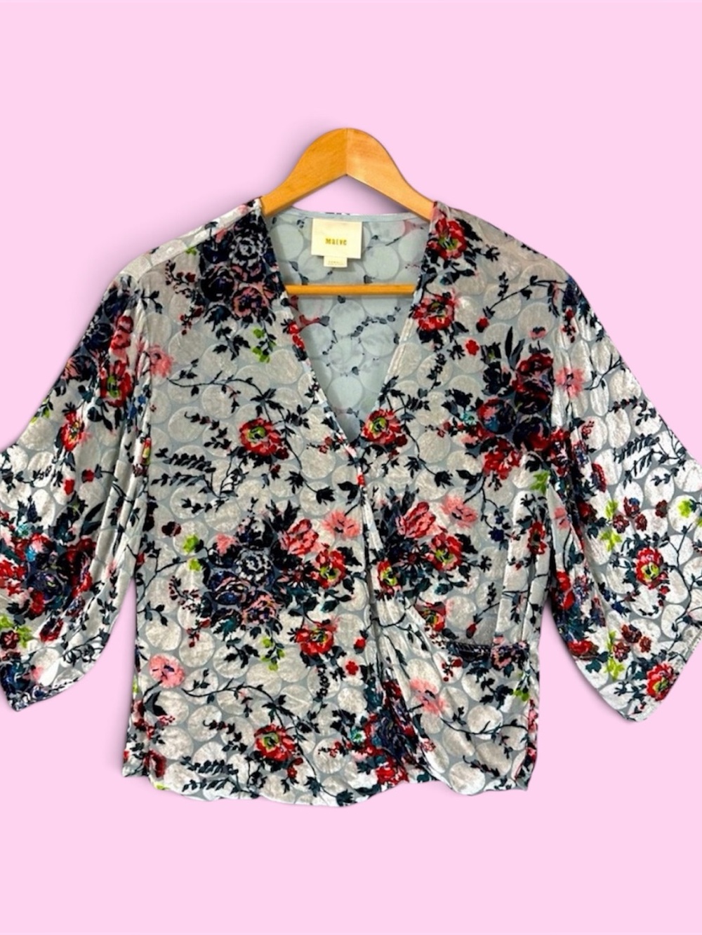 Maeve Anthropologie Umi Wrap Floral Velvet Silk Blend Blouse Women’s Size Small